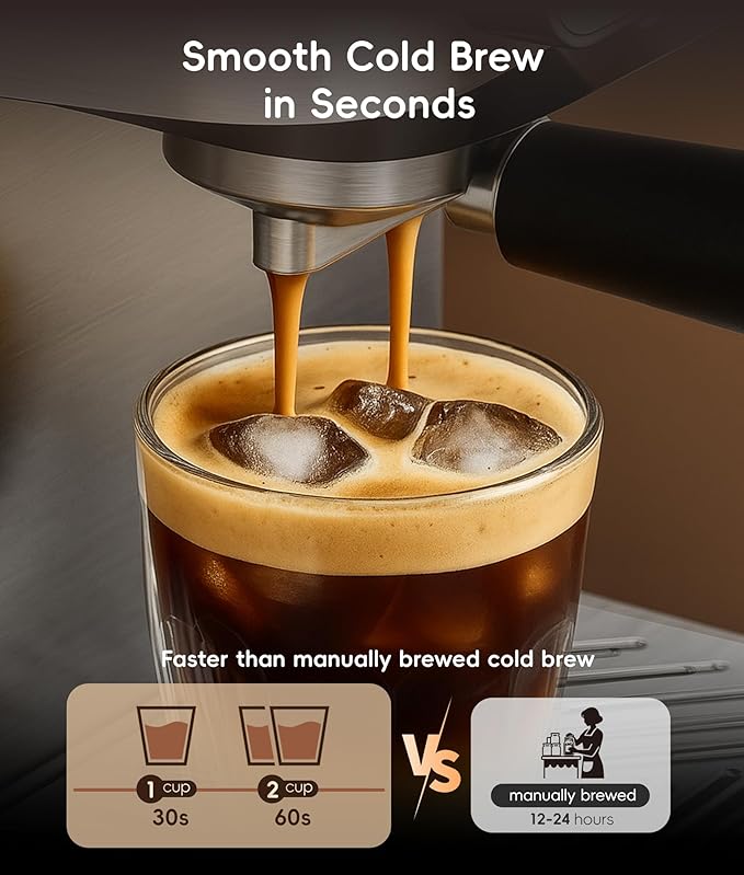 ecozy 4-in-1 Espresso Machine and Coffee Maker Combo with Milk Frother, Cold Brew & Over Ice, Interactive Touch Screen, Stainless Steel, Brezzano Elite Series for Cappuccinos, Lattes, Americanos