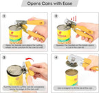 Beneno Heavy Duty Hand Can Opener Manual with Magnet, Durable Sharp Carbon Steel Blade Smooth Cutting, Big Effort-Saving Knob, Soft Grip Handle, Multifunctional Kitchen Tool with Bottle Opener, Yellow