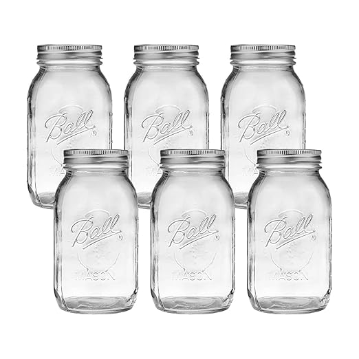 Ball Regular Mouth Glass Mason Jars with Lids and Bands, Used for Canning (Quart, 32 Ounce (Pack of 6))