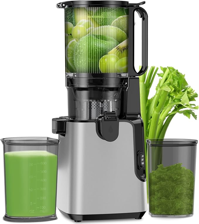 Juicer Machines with 5.8" Extra Large Feed Chute, Cold Press Juicer Fit Whole Vegetables and Fruits, 400W Professional Masticating Juicer Easy to Clean for Batch Juicing (Silver)