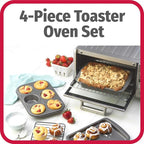 GoodCook 4-Piece Nonstick Steel Toaster Oven Set with Sheet Pan, Rack, Cake Pan, and Muffin Pan, Gray, 4-Piece Set Distributes Heat Evenly, Nonstick Coating, Dishwasher-Safe