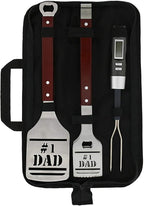 Panoware BBQ Grill Tools Set for Dad, 4 Piece Set, Number 1 Dad Tongs, Spatula, Digital Thermometer and Case
