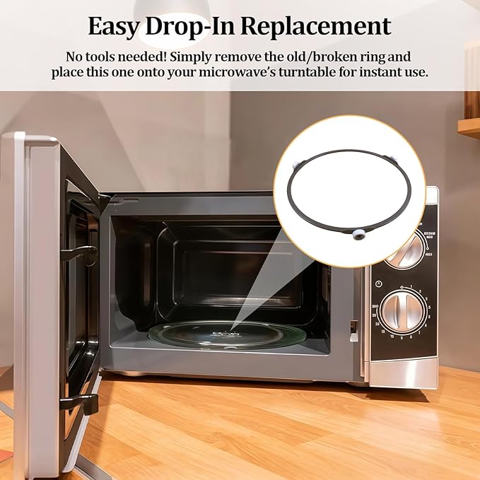 Microwave Turntable Ring Replacement 7-Inch Microwave Oven Spinner Replacement Parts with 3 Smooth Rollers Universal Fit for Most Microwaves