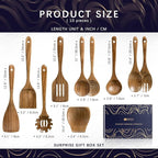 Wooden Spoons for Cooking, Nonstick Cooking Utensil Set with 9 Piece Acacia Wooden Spatulas and Spoons, as well as a Extra Whole Wood Spoon Rest, Terrific for Everyday Kitchen Tasks