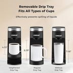 CHULUX Slim Single Serve Coffee Maker for K Pods, One Cup Coffee Maker Fits 7.3" Travel Mugs, Coffee Machine with 6 to 12oz Brew Sizes