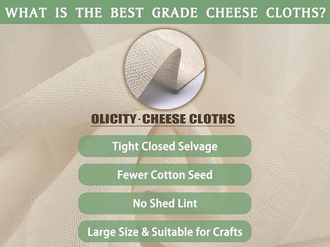 Olicity Cheese Cloth Roll,Grade 90,3x45Ft, 135 Sq Ft,Reusable Cheese Cloth Closed Edges Unbleached Cotton Cheese Cloths for Straining,Fine Mesh Muslin Bulk Cheesecloth Roll for Cooking,Crafts-15 Yards