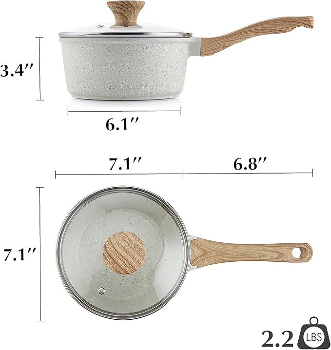 SENSARTE White Ceramic Nonstick Saucepan with Lid Set, Small Cooking Pot with Stay Cool Handle, Induction Compatible Saucepot, White Granite Coating, PFOA/PFAS Free, 2.0 + 2.5QT