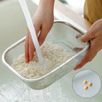18/8 Stainless Steel Fine Mesh Strainer Basket with Feet, Rectangular Colander for Vegetables, Fruits, Pasta, Noodles – Rustproof, Durable & Easy to Clean (8.67 inch)