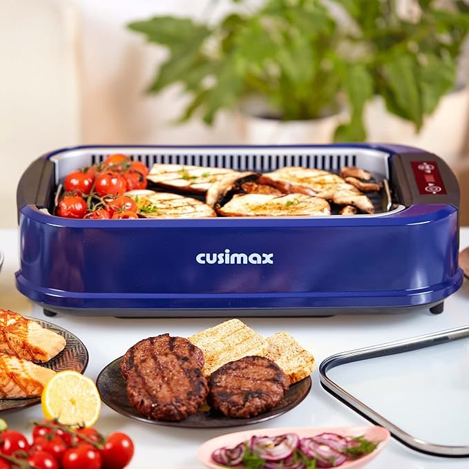 Smokeless Grill, CUSIMAX 1500W Indoor Grill, Electric Grill Griddle with LED Smart Display & Tempered Glass Lid, Portable Korean BBQ Grill, Non-stick Removable Grill & Griddle Plate