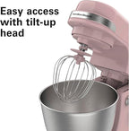 Hamilton Beach Electric Stand Mixer, 4 Quarts, Dough Hook, Flat Beater Attachments, Splash Guard 7 Speeds with Whisk, Rose