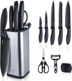 RAXCO Knife Set with Block,10-Piece Kitchen Knives Stainless Steel,Pro-sharpened for Cooking,Slicing,Mincing,Dicing,Black