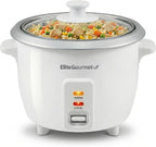 Elite Gourmet ERC-003X Electric Rice Cooker with Automatic Keep Warm Makes Soups, Stews, Grains, Hot Cereals, 6 Cups Cooked (3 Cups Uncooked), White