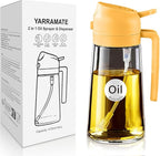 YARRAMATE 16oz/470ml Glass Olive Oil Sprayer for Cooking with Stickers, 2 in 1 Oil Dispenser for Kitchen Gadgets, Food Grade Premium Spray Bottle with Portion Control for Salad, Frying, BBQ (Orange)