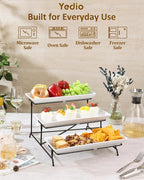 Yedio 3 Tier Serving Tray Set 14 Inch Porcelain Tiered Serving Trays Platters, Collapsible Sturdier Stand with Stable Cross Bars, Three Layer Serving for Party Entertaining Food Display Fruit Dessert