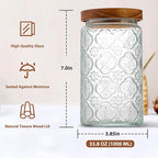 34 OZ/2 PCS Glass Storage Jar with Airtight Bamboo Wooden Lids, Vintage Food Containers Canisters Sets for Kitchen Counter Pantry, Sugar, Flour, Candy, Tea, Coffee Beans, Oats, Grain Bin, Pasta,