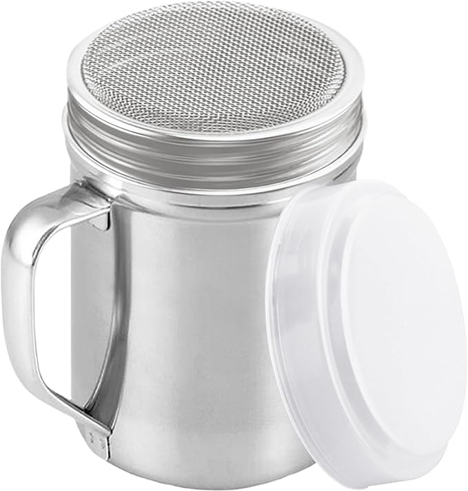 CUSINIUM Large Powdered Sugar Shaker Duster - With Handle - Cinnamon Shaker For Coffee Bar- Fine Mesh Dredge - 14 ounce | Style: Fine