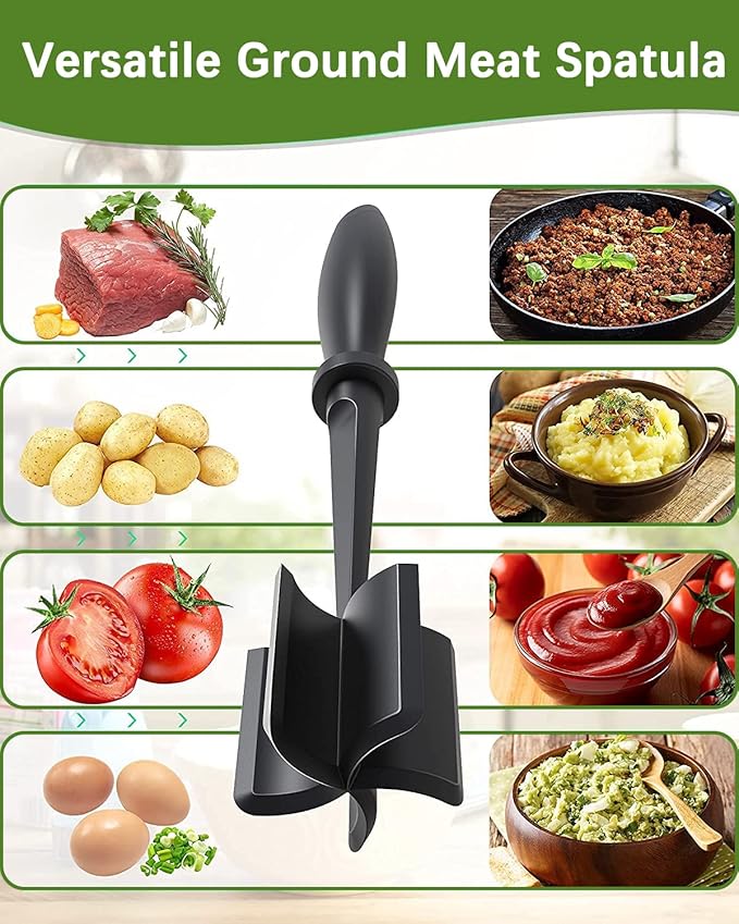 Upgrade Meat Chopper, Heat Resistant Meat Masher for Hamburger, Ground Beef Smasher, Nylon Hamburger Grinder Utensil for Ground Beef, Non Stick Mix Ground Chopper, Mix and Chop Potato Masher Tool