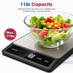 Mik-Nana Food Scale, Digital Kitchen Scale with 6 Units Tare Function & LCD Display, 11lb Stainless Steel Weight Grams and Ounces for Baking, Cooking and Meal Prep (Batteries Included)