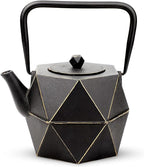 Toptier Cast Iron Teapot, Stovetop Safe Japanese Cast Iron Tea Kettle, Diamond Design Tea Pot with Removable Infuser for Loose Tea, 40 Ounce (1200 ml), Black