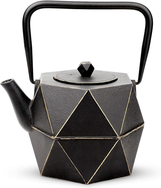 Toptier Cast Iron Teapot, Stovetop Safe Japanese Cast Iron Tea Kettle, Diamond Design Tea Pot with Removable Infuser for Loose Tea, 30 Ounce (900 ml), Black