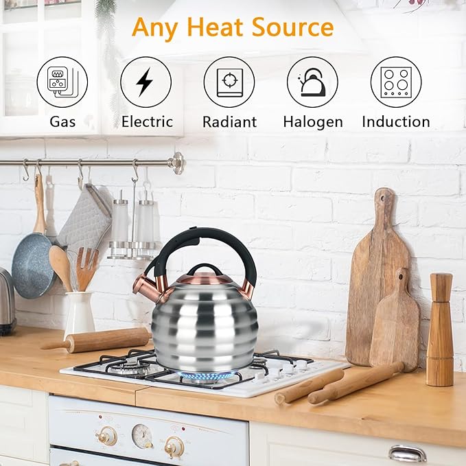 Tea Kettle for Stove Top Whistling Teapot, 3.2Q Tea Pot Stainless Steel Teakettle with Heat Proof Ergonomic Handle