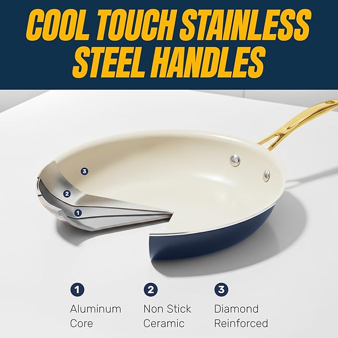 Gotham Steel 12 Pc Ceramic Cookware Set Nonstick, Ceramic Pots and Pans Set Non Stick with Steamer for Cooking, Non Toxic PFOA PFOS Free, Premium Stay Cool Handles, Oven & Dishwasher Safe