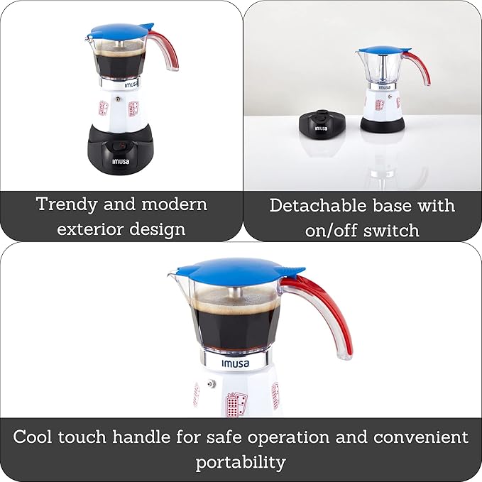 Imusa Special Edition Electric Cuba/Domino themed Espresso Maker, 3 or 6 Cups, White, Red, Blue