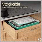 Bakken 8-Piece Stackable Bakeware Set – Ceramic Non-Stick, Oven-Safe Baking Sheets & Pans, PTFE/PFOA/PFOS-Free, Ergonomic Handles, Includes Cooling Rack – Healthy, Non-Toxic Baking Essentials