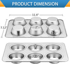 E-far Muffin Pan Set of 2, Stainless Steel Muffin Pan Tin for Baking, 6-Cup Metal Cupcake Pan Tray, Non-toxic & Healthy, Oven & Dishwasher Safe, Regular Size - 11.44 x 7.12 x 1.25 Inch