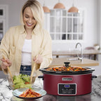 HOMECOOKIN 6 Quart Programmable Slow Cooker, Kitchen Appliances, Perfect Kitchen Small Appliance for Family Dinners, Red Stainless Steel