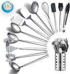 Stainless Steel Cooking Utensils Set, Berglander 13 Pieces Kitchen Utensils Set, Kitchen Tools Set With Utensil Holder Non-Stick And Heat Resistant,Dishwasher Safe, Easy to Clean (13 Packs)