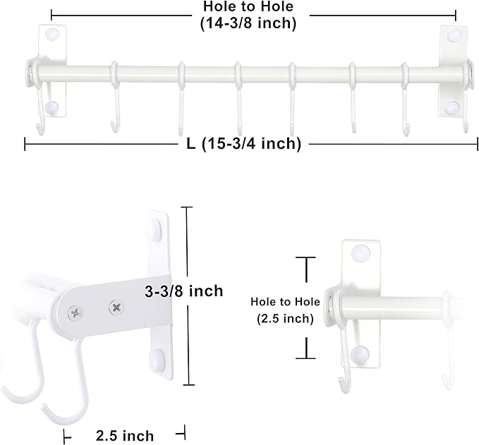 Dseap Pot Rack - Pots and Pans Hanging Rack Rail with 8 Hooks, Double Bars, Pot Hangers for Kitchen, Wall Mounted, White