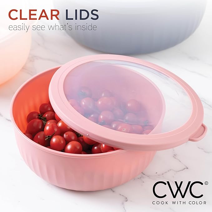 COOK WITH COLOR Prep Bowls with Lids- Wide and Deep Nesting Plastic Small Mixing Bowl Set with Lids, 12 Piece Set - Wide Bowls, Navy