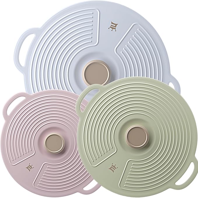 Silicone Lids for Bowl 3 Pack, Microwave Splatter Cover with 3 Sizes Reusable Heat Resistant Lids Fits Bowls, Plates, Pots, Pans, Skillets, Stove Top, Oven, Fridge Dishwasher Safe