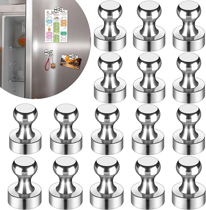 LOVIMAG Fridge Magnets 16Pcs Refrigerator Whiteboard Small Strong Magnet Classroom Kitchen Accessories Decorative Locker Set Decor Must Haves Office Calendar Refrigerador Magnetic Cute Crafts Silver