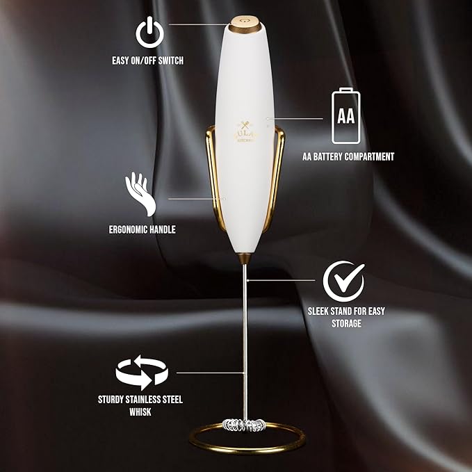 Zulay Kitchen Executive Series Luxury Gift Milk Frother with 4 Duracell Batteries – Handheld Electric Foam Maker for Coffee, Lattes & Hot Chocolate – Deluxe Finish, Ultimate Gift for Coffee Lovers