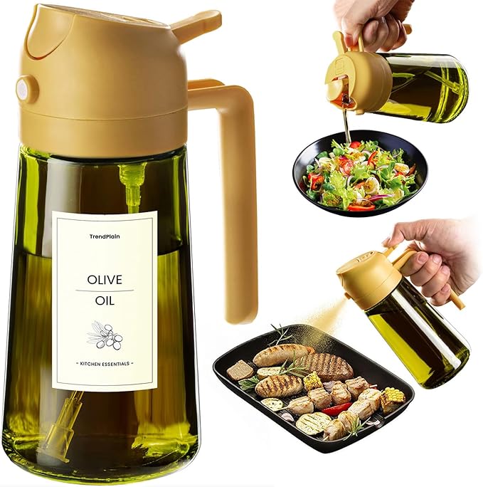 TrendPlain - Original 16oz/470ml Olive Oil Dispenser Bottle for Kitchen Gadgets and Air Fryer Accessories - Olive Oil Sprayer for Cooking w/Stickers - Yellow