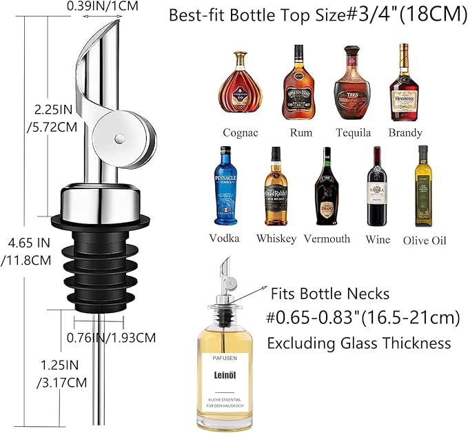 Pafusen 2 Pack Liquor Pour Spout, Auto Flip Olive Oil Dispenser Spout, Pour Spout for Liquor Bottles, Olive Oil Spout, Bottle Pourers for Alcohol Wine Syrup Home Bar Accessories Silver
