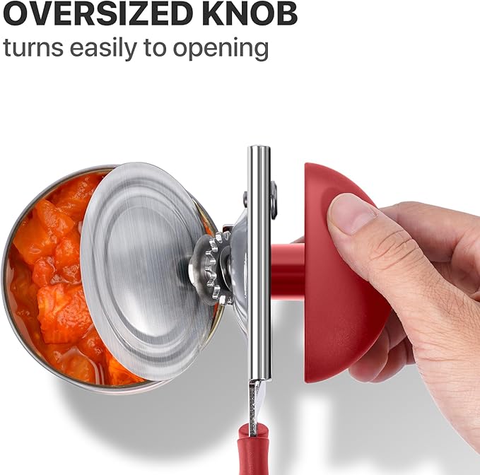 Can Opener Manual Heavy Duty, UHIYEE Hand Held Can Openers for Seniors with Comfort Grip Sharp Blade, Solid Steel Hand Manual Can Open with Magnet for Kitchen Camping, Red
