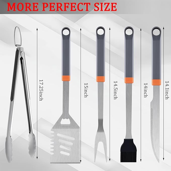 11-Piece Grill Tools Set, BBQ Grilling Accessories with Tongs & Spatua, Stainless Steel Portable Grill Tools Kit with Hooks & Apron Storage Bag for Camping, Grilling Gifts for Men Dad