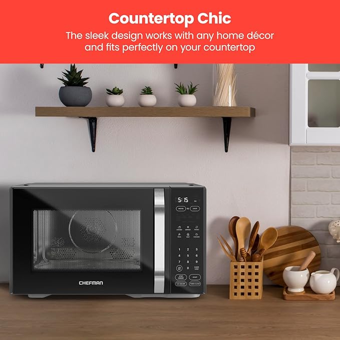 Chefman MicroCrisp Countertop Digital Microwave Oven, Unique "Cook & Crisp" Power Combo, 1.0 Cu Ft, Dual-Cook 1000W Microwave + 1500W Crisper, 6 Touch Presets, Digital Display, Stainless Steel Handle