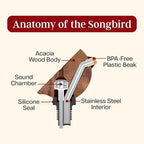 Songbird Specialties Wine Bottle Pourer, Fun Wine Pourer Spout Sings While It Pours, Airtight Wine Bottle Sealer, Acacia Wood with Black Wings
