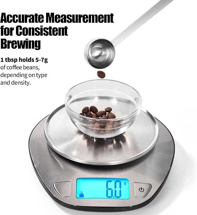 18/8 Stainless Steel Coffee Scoops, Doosu Food-Grade Metal Measuring Spoons with 6.9in Long Handle, Tablespoon Scooper for Coffee Beans, Ground Coffee, Espresso, Protein Powders, Tea (1 & 2 Tbsp)