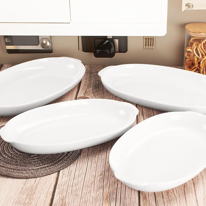 9.5 x 6 Inch Oval Au Gratin Baking Dishes, Set of 2, Porcelain Baking pan Oven Safe, Roasting Lasagna Pans, for Casserole Dish, Pie Plate, Baking, scalloped, potatoes, shepherds pie