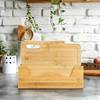 ZENFUN 4 Pack 12.5"L x 9.8"W Bamboo Cutting Boards with Holder, Wood Cutting Board Set, Chopping Boards Set with Food Icons, Kitchen Cutting Board Ideal for Meat, Fish, Bread, Vegetable, Fruit