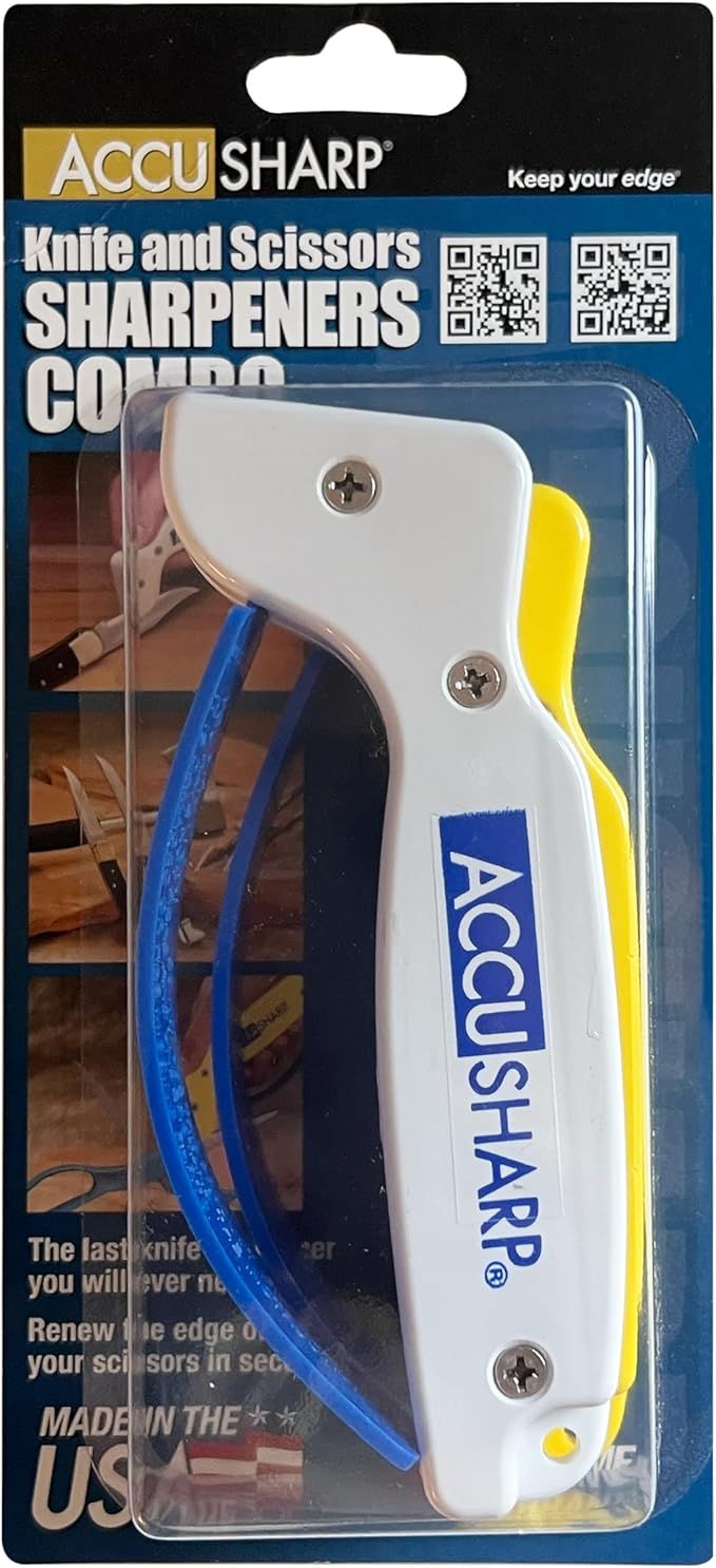 AccuSharp Hand-Held Carbide Blade Sharpener & ShearSharp Scissor Sharpener, Restores and Hones Straight & Serrated Knives, Revives the Edge of General Purpose Scissors