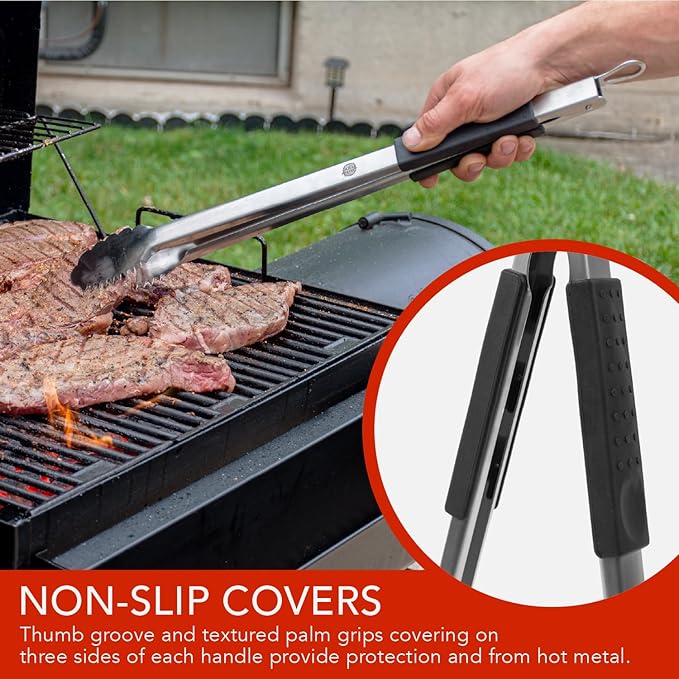 Grill Tongs 20-Inch Very Long Extra Heavy Duty for Grilling and Barbecue Heat Resistant Hand Grips Stainless Steel for BBQ Outdoor Kitchen and Cooking Hot Grilled Food