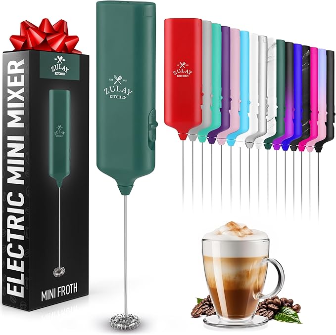 Mini & Mighty Milk Frother Wand – Powerful Handheld Coffee Frother, Battery Operated Drink Mixer – Compact Pocket Size – Detachable Whisk for Latte, Cappuccino, Matcha, Hot Chocolate – Emerald