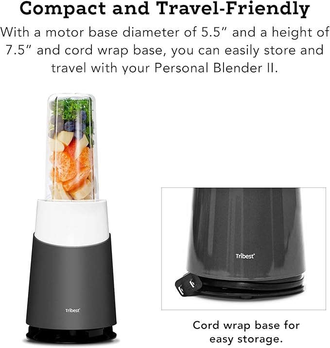 Tribest PB-430GY-A Personal Blender II, Mason Jar Ready Personal Blender with Mason Jar Mug, Gray