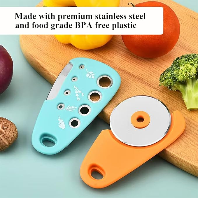 Kitchen Gadgets Set 6 Pieces, Space Saving Cooking Tools Kitchen Accessories-Garlic/Ginger Grinder, Cheese Grater, Vegetable/Fruit Peeler, Pizza Cutter, Herb Stripper, Bottle Opener, Gadgets Gift Set
